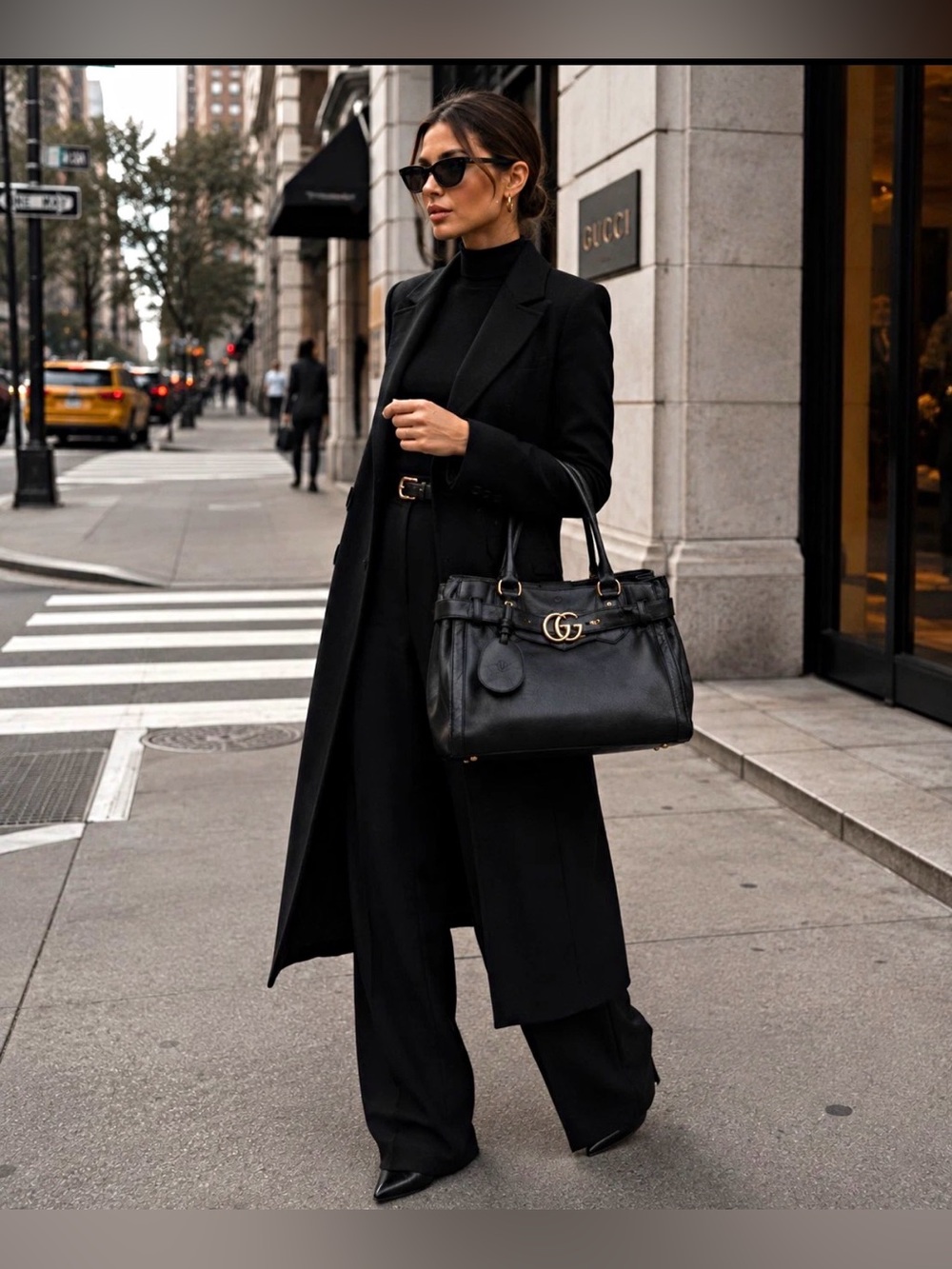 Gucci Black Leather Satchel with Gold GG Hardware